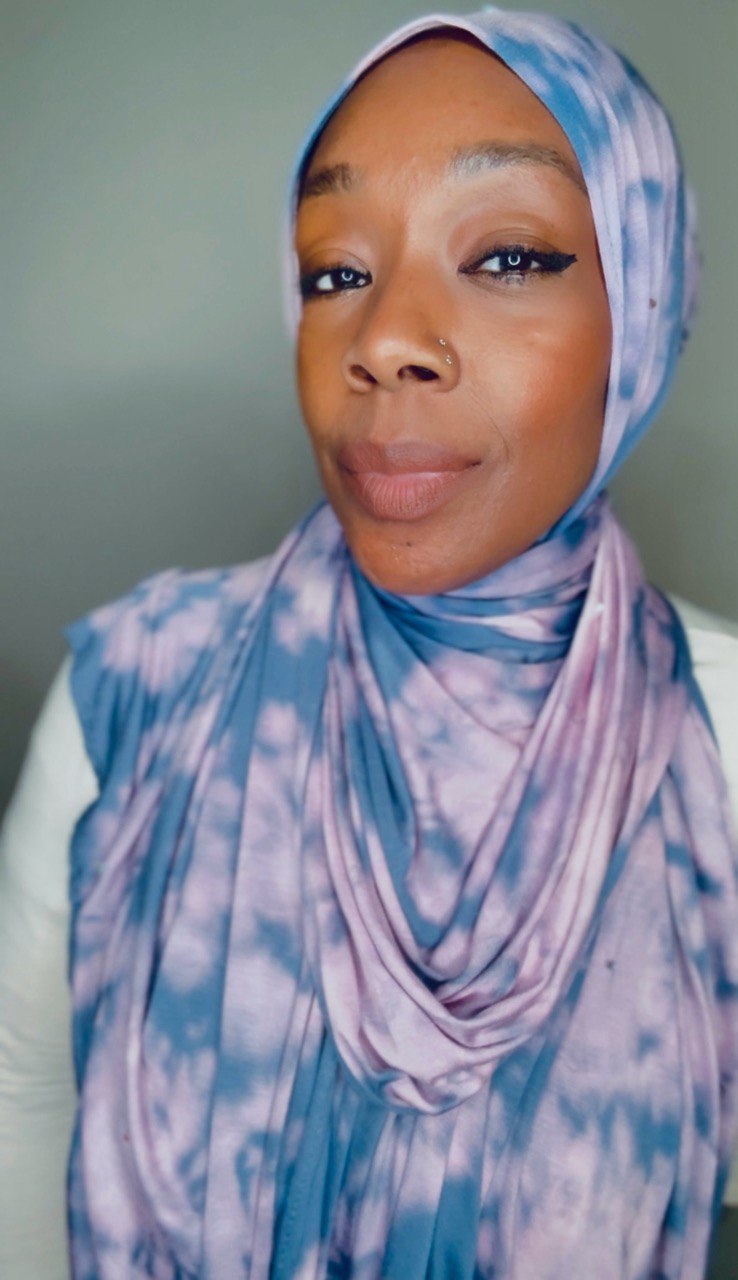 Slate Blue, Lavender & Dusty Rose Hand-Dyed Jersey Knit Scarf Hijab — 33" x 70"