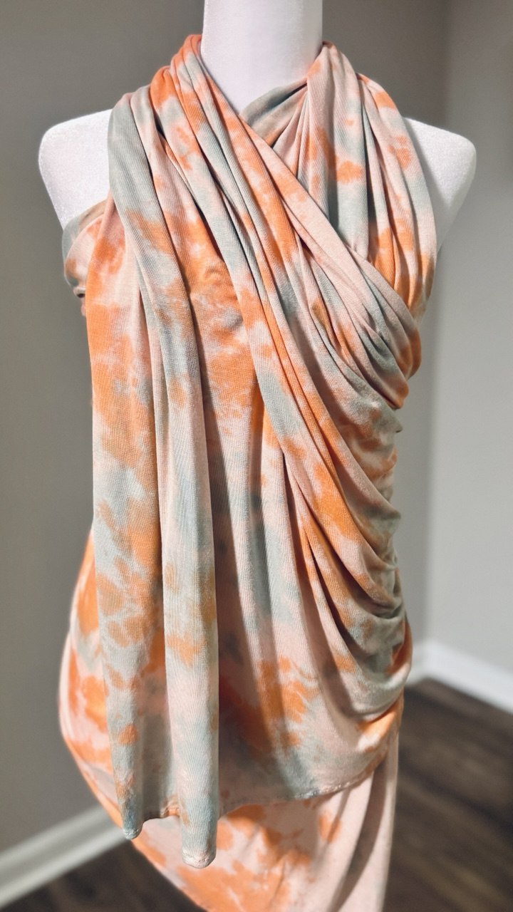 Peach & Mint Green Hand-Dyed Jersey Knit Scarf Hijab — 33" x 70"