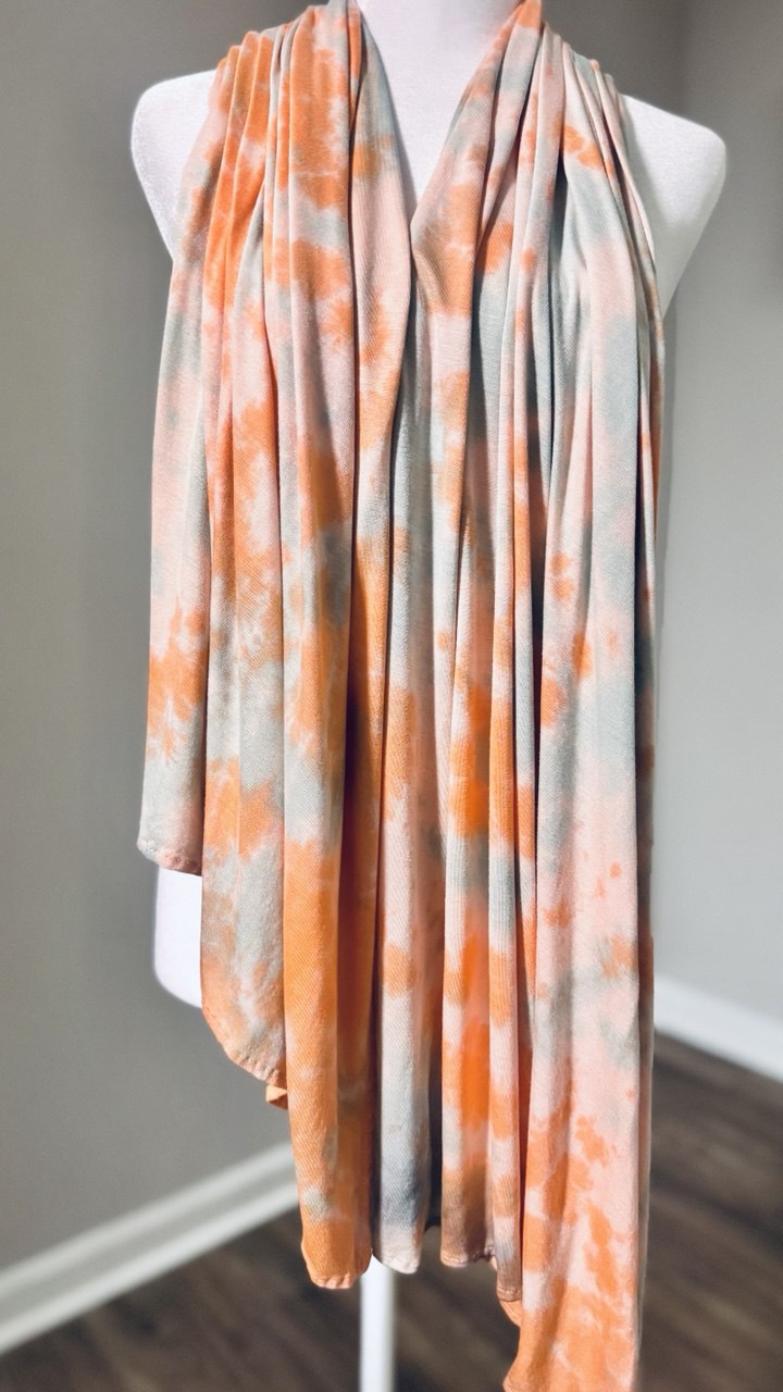 Peach & Mint Green Hand-Dyed Jersey Knit Scarf Hijab — 33" x 70"