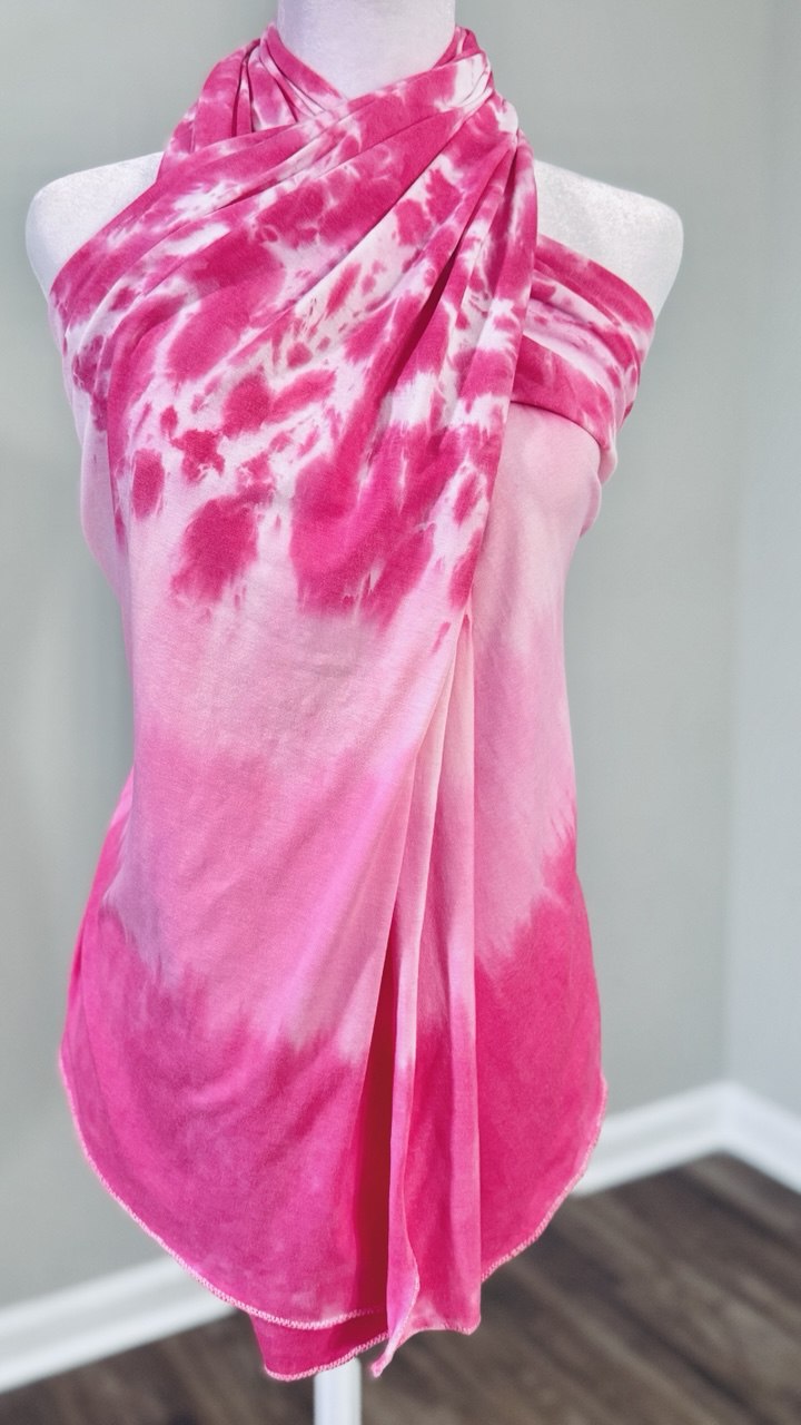 Hot Pink, Light Pink & White Hand-Dyed Medium-Weight Jersey Knit Scarf Hijab— 30" x 70"