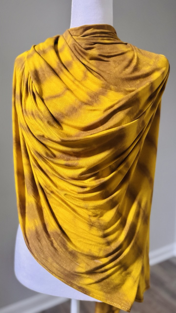 Mustard Yellow & Khaki Hand-Dyed Jersey Knit Scarf Hijab— 33" x 70"