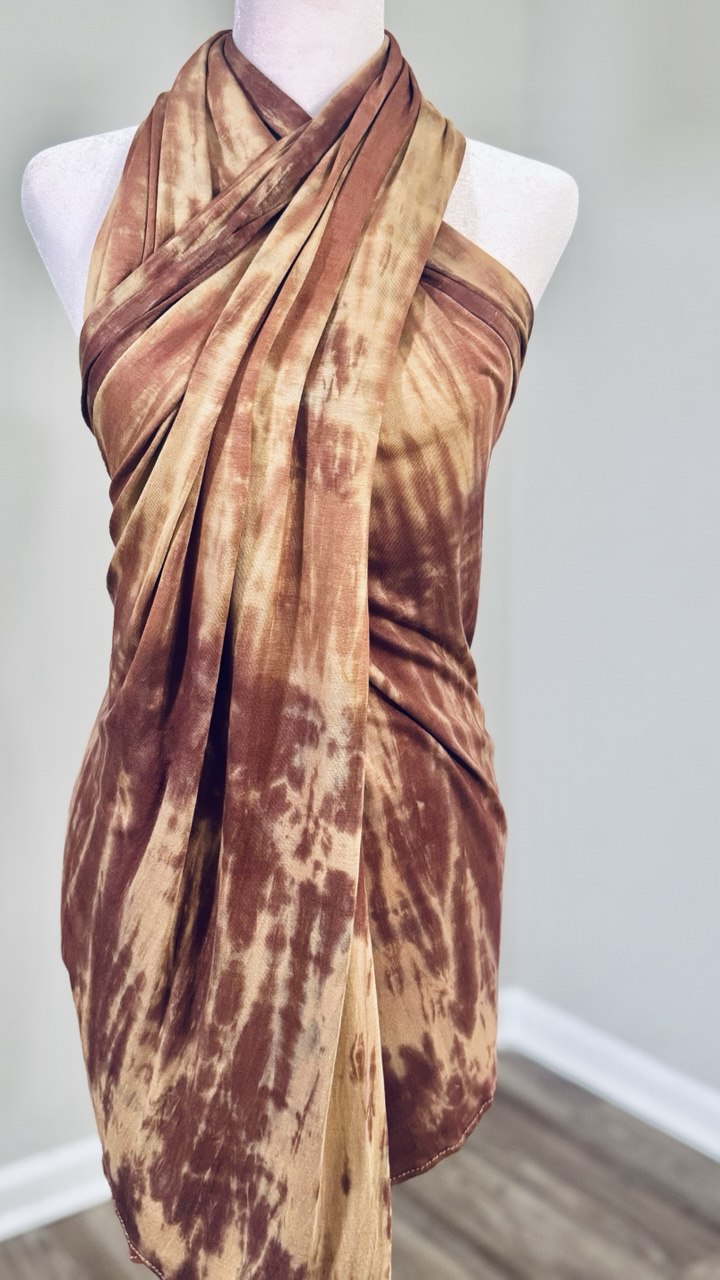 Shades of Brown & Beige Hand-Dyed Jersey Knit Scarf Hijab — 33" x 70"