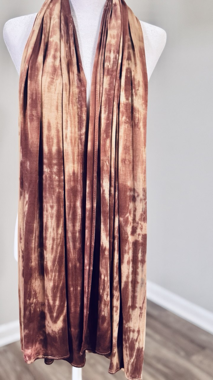 Shades of Brown & Beige Hand-Dyed Jersey Knit Scarf Hijab — 33" x 70"