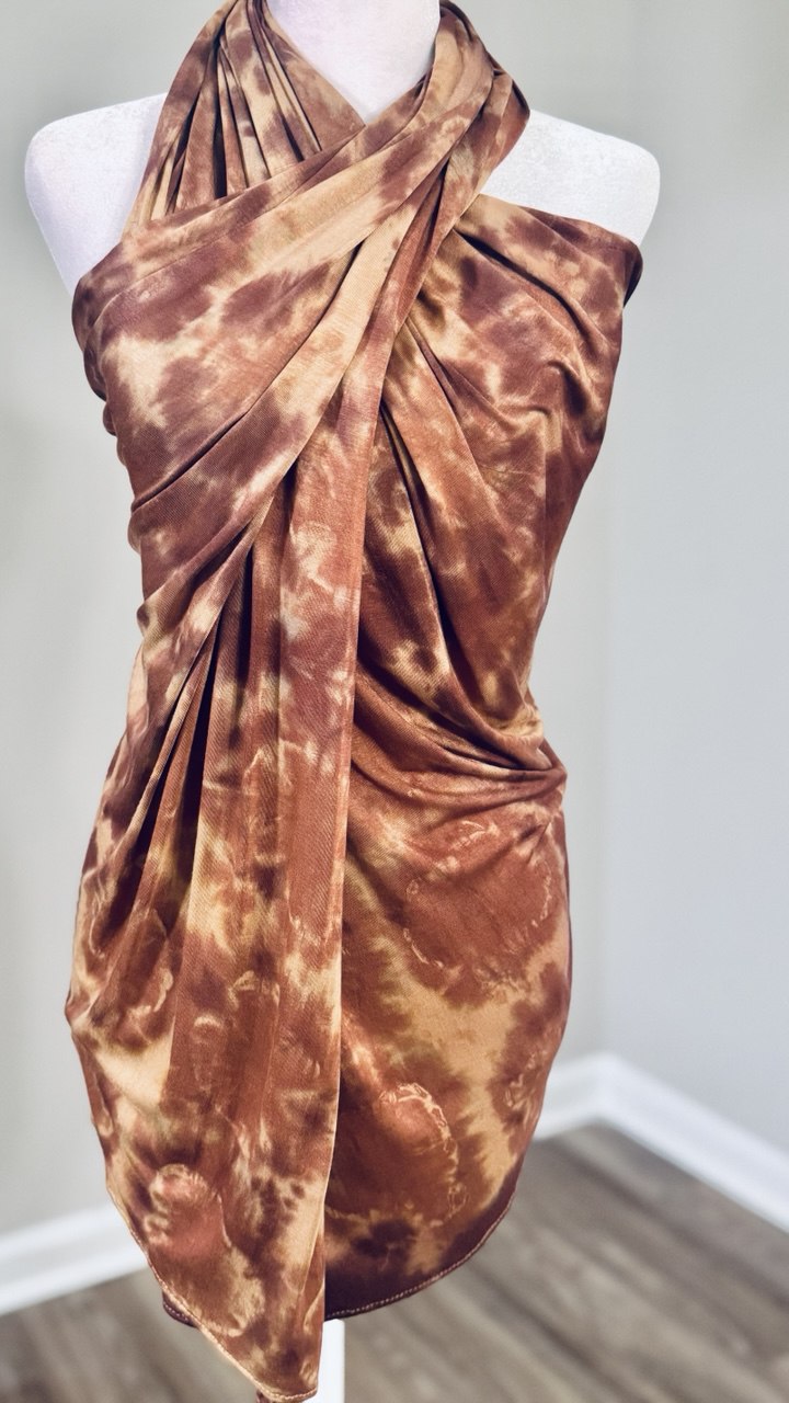 Shades of Brown & Beige Hand-Dyed Jersey Knit Scarf Hijab — 33" x 70"