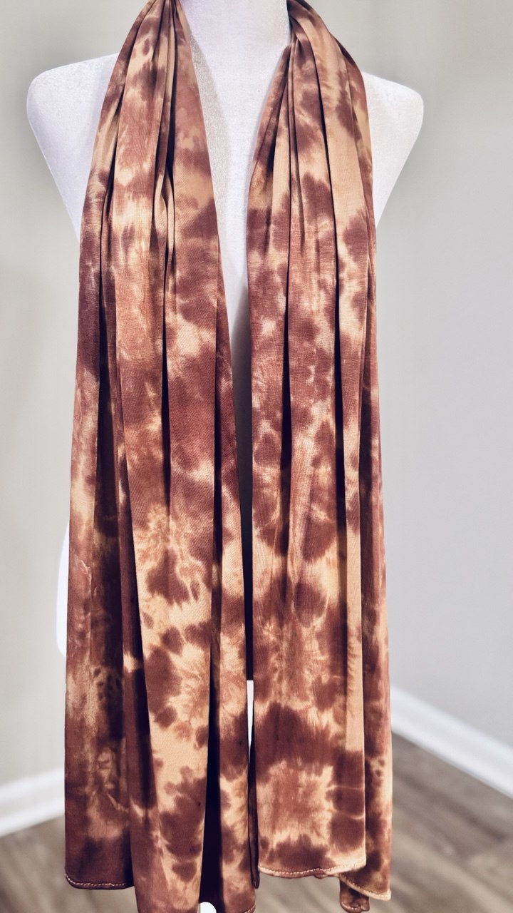 Shades of Brown & Beige Hand-Dyed Jersey Knit Scarf Hijab — 33" x 70"