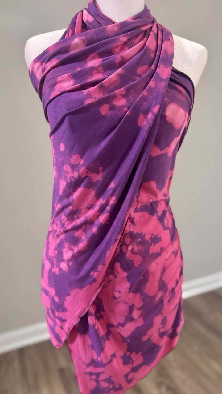 Deep Purple & Hot Pink Hand-Dyed Jersey Knit Scarf Hijab — 20" x 70"