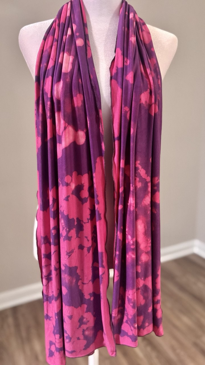 Deep Purple & Hot Pink Hand-Dyed Jersey Knit Scarf Hijab — 20" x 70"