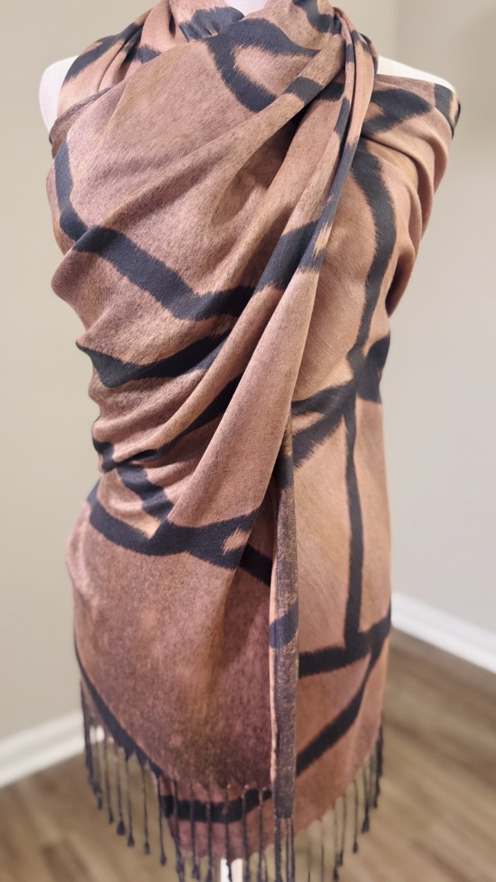 Peach & Gray Hand-Dyed Shawl Scarf Hijab — 72" x 28" with Fringe