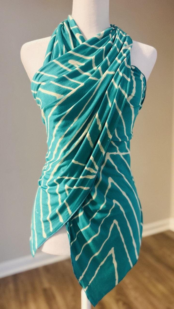 Turquoise & White Hand-Dyed Jersey Knit Scarf Hijab — 20" x 70"