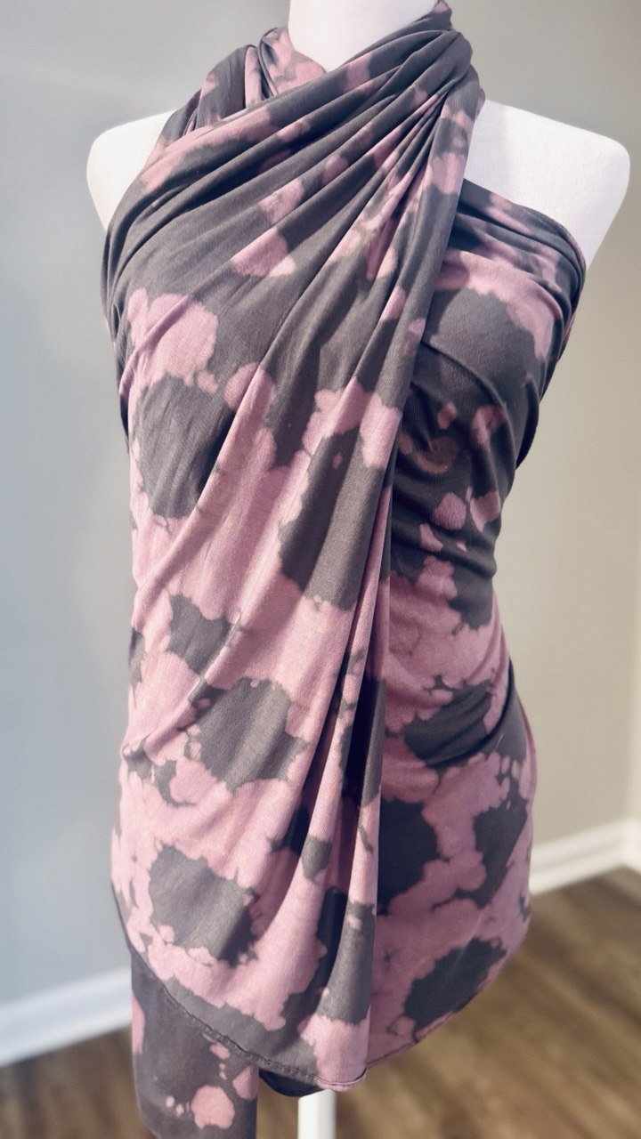 Gray & Dusty Rose Hand-Dyed Jersey Knit Scarf Hijab — 33" x 70"