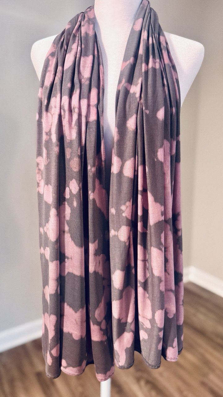 Gray & Dusty Rose Hand-Dyed Jersey Knit Scarf Hijab — 33" x 70"
