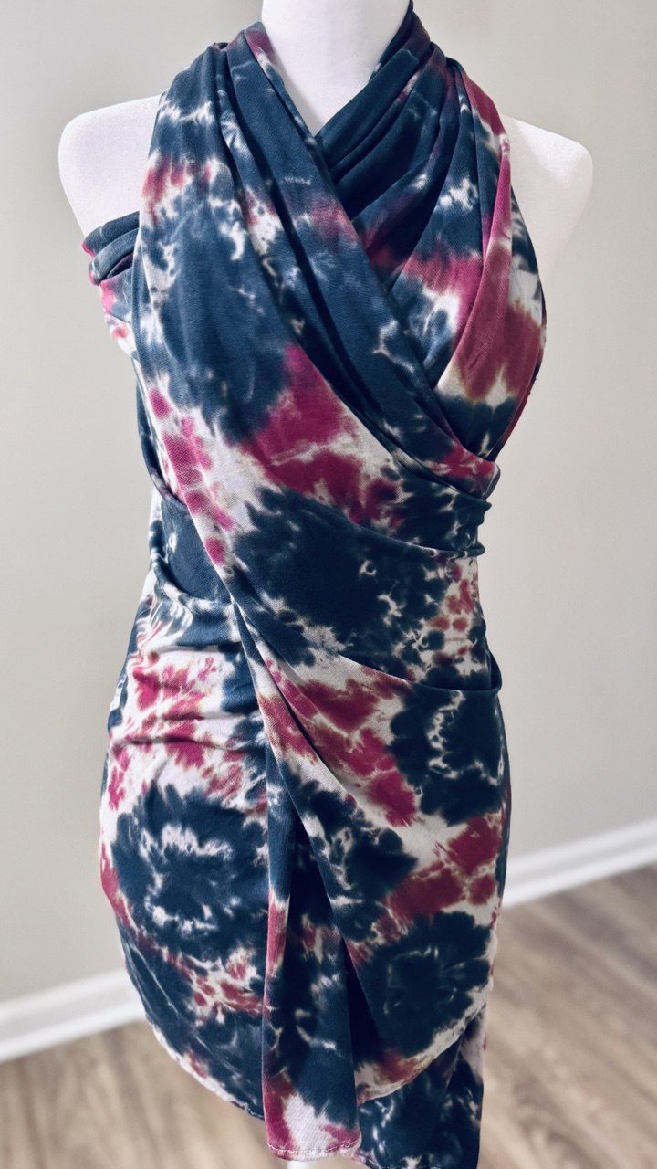 Black, Light Gray & Burgundy Hand-Dyed Jersey Knit Scarf Hijab — 33" x 70"