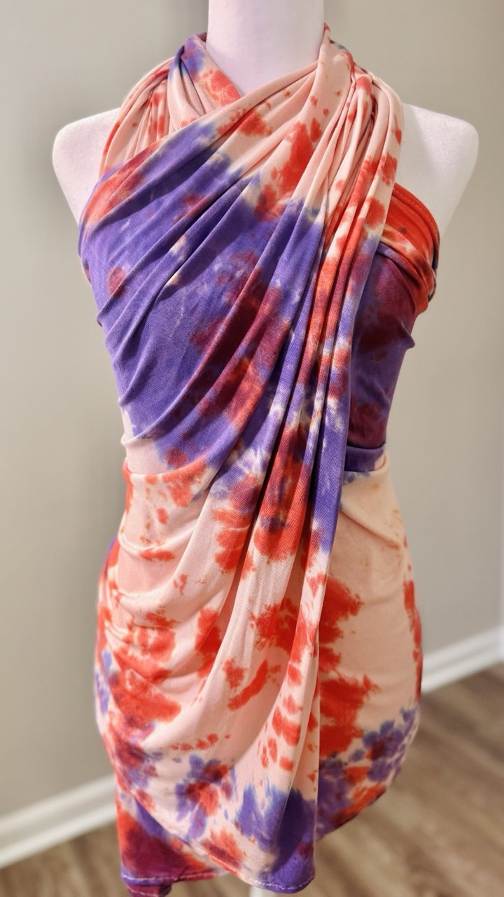 Peach, Purple & Bright Orange Hand-Dyed Jersey Knit Scarf Hijab — 33" x 70"