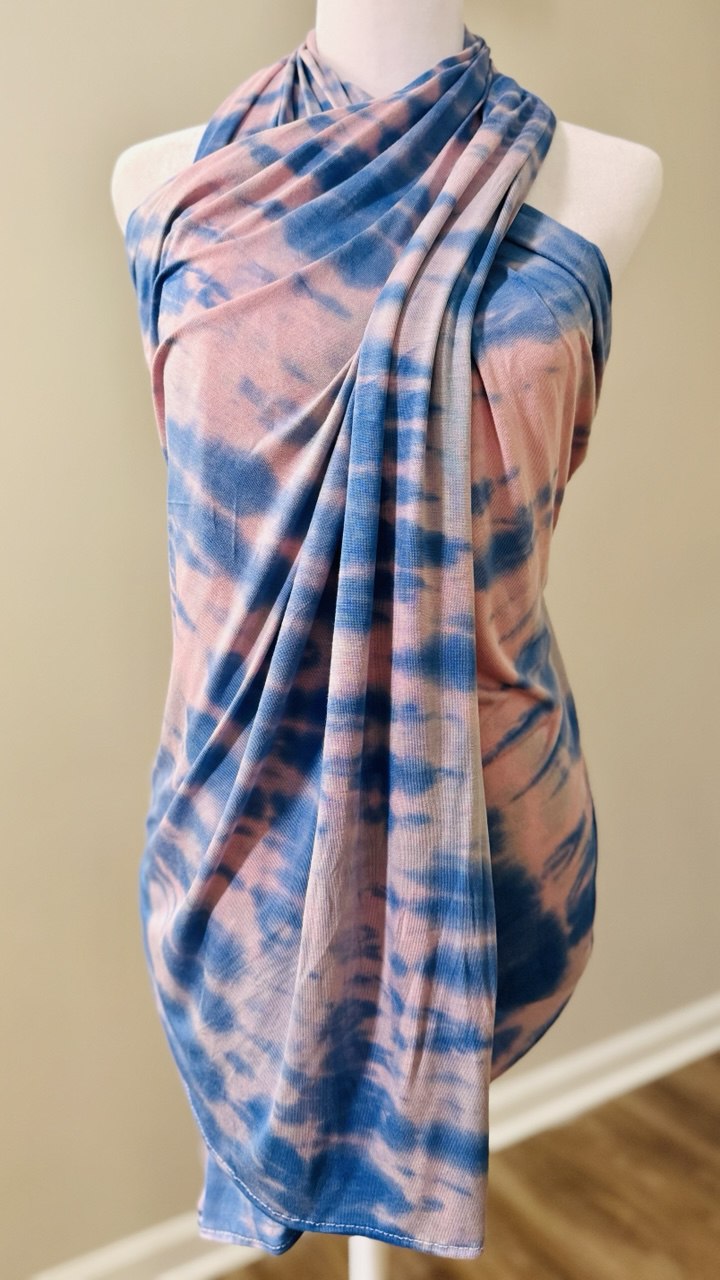 Powder Blue & Sky Blue Hand-Dyed Jersey Knit Scarf Hijab — 33" x 70"