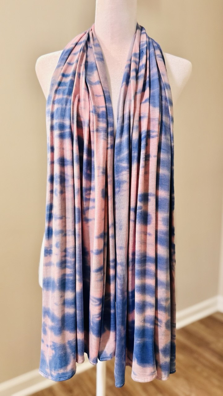 Powder Blue & Sky Blue Hand-Dyed Jersey Knit Scarf Hijab — 33" x 70"