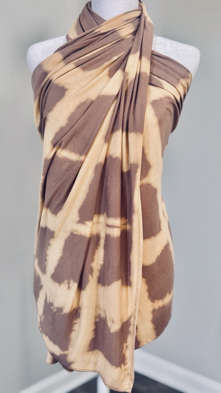 French Beige & Butter Cream Hand-Dyed Jersey Knit Scarf Hijab — 33" x 70"
