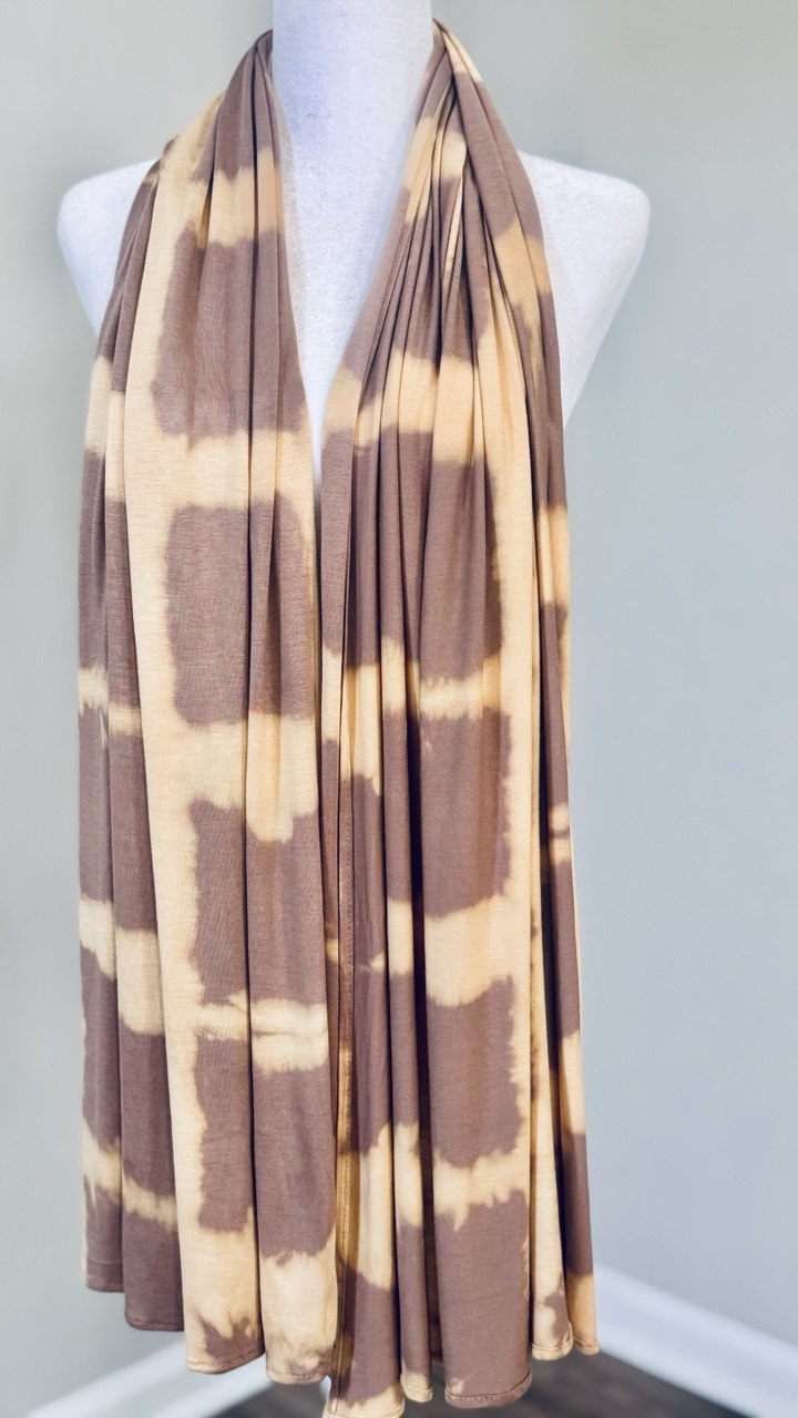 French Beige & Butter Cream Hand-Dyed Jersey Knit Scarf Hijab — 33" x 70"