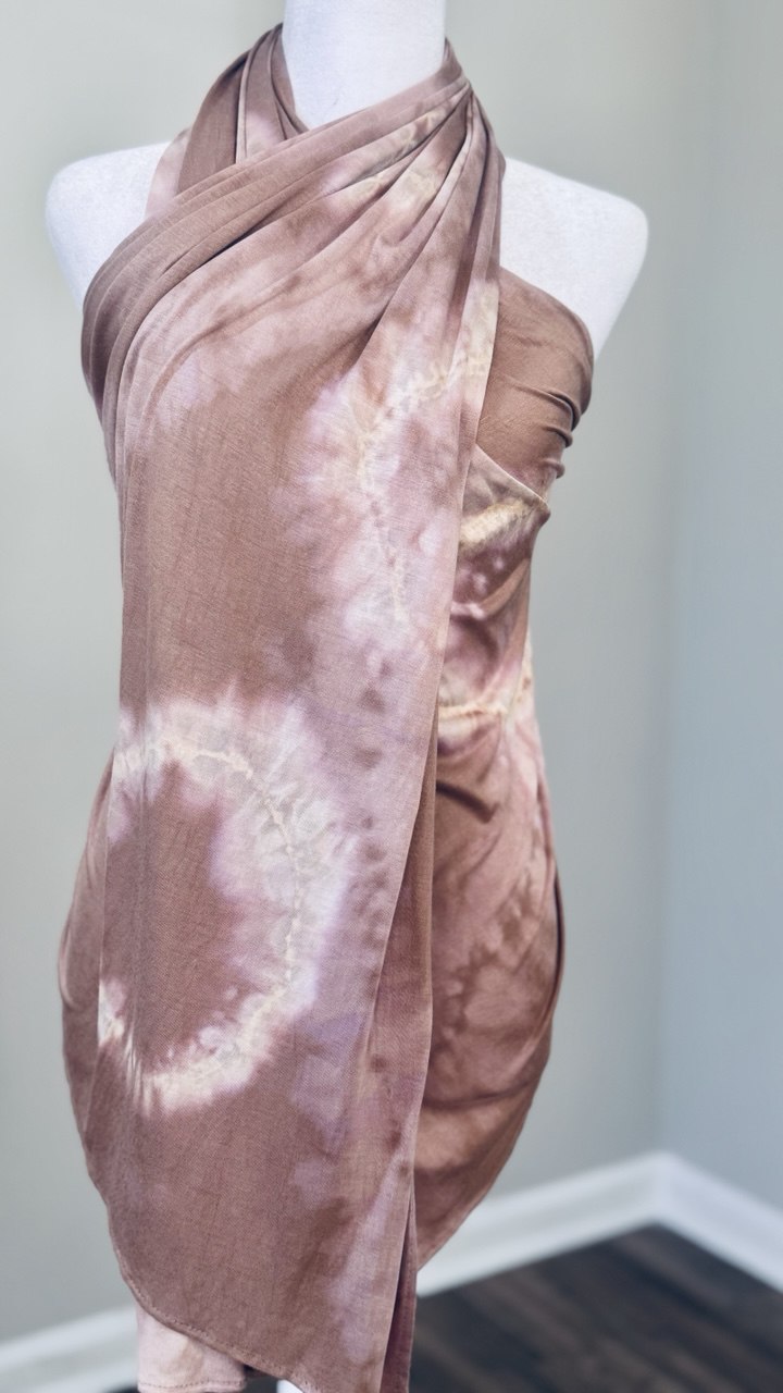 Dark Nude & Cream Hand-Dyed Jersey Knit Scarf Hijab — 33" x 70"