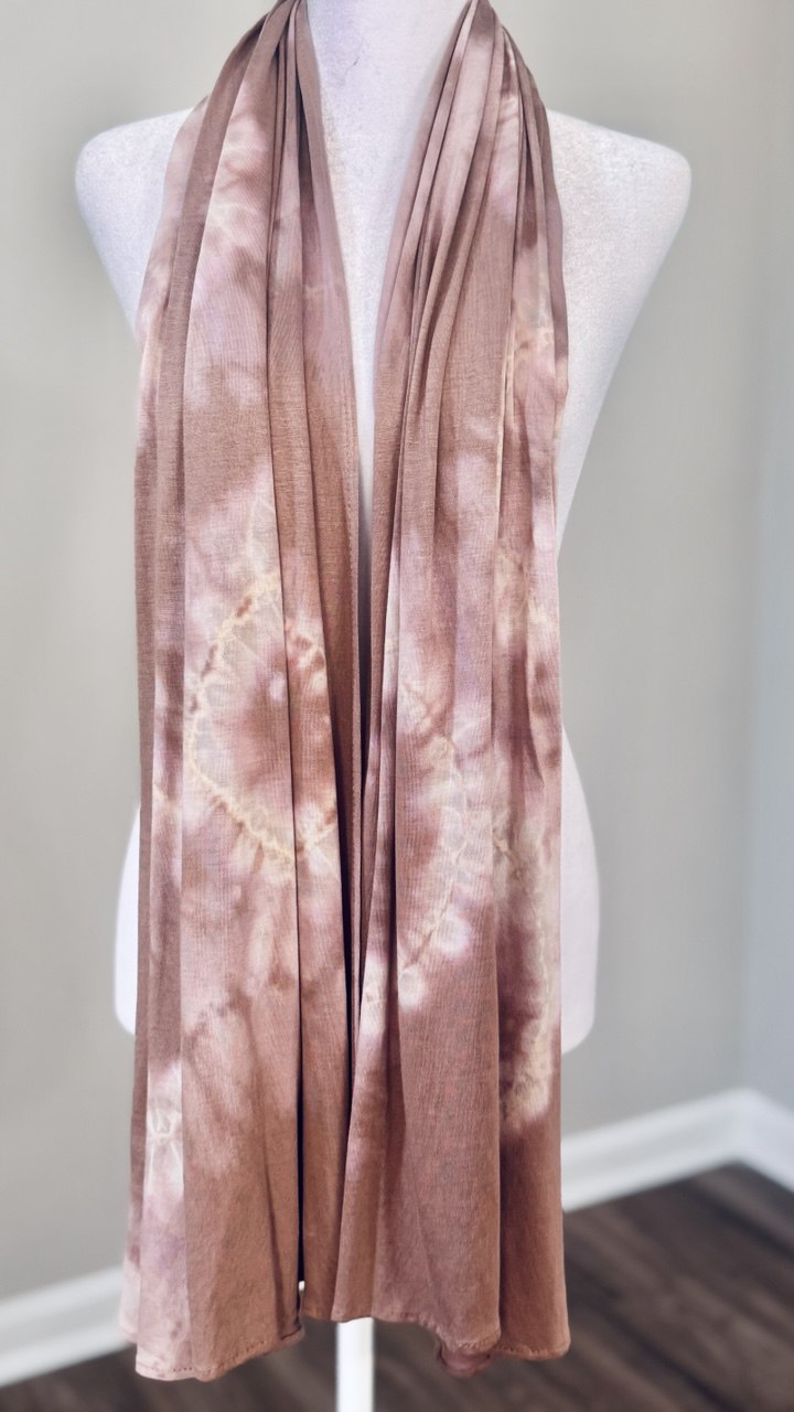 Dark Nude & Cream Hand-Dyed Jersey Knit Scarf Hijab — 33" x 70"