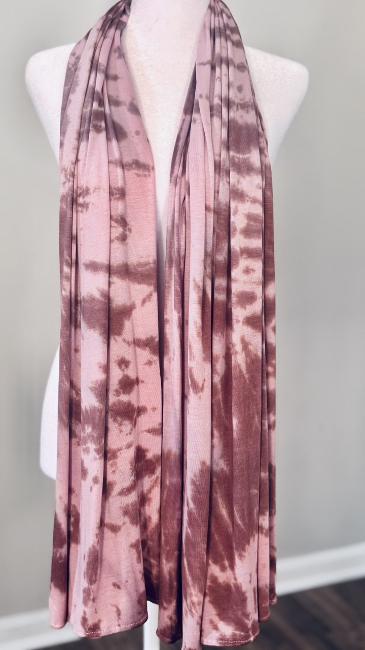 Taupe and Pink Jersey Shawl Scarf Hijab - Hand Dyed Hijab