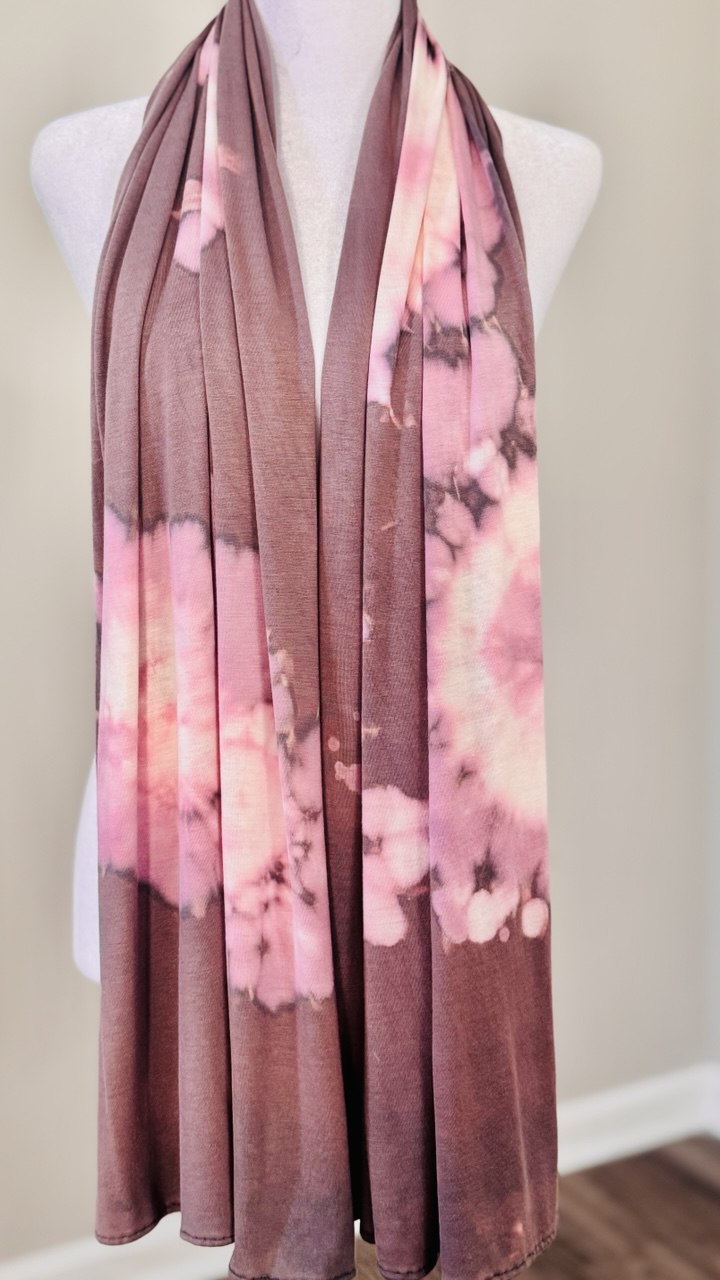 Pink Taupe and Peach Jersey Shawl Scarf Hijab - Hand Dyed Hijab