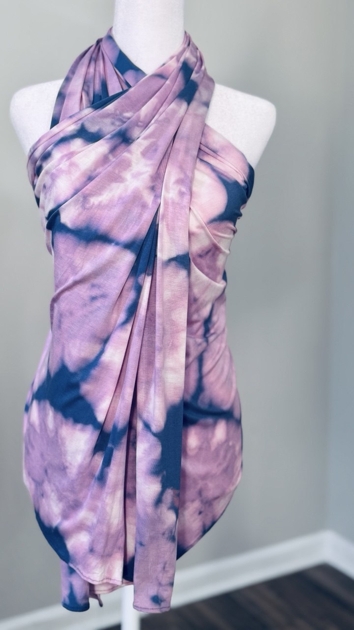 Blue & Lavender Hand-Dyed Jersey Knit Scarf Hijab — 33" x 70"