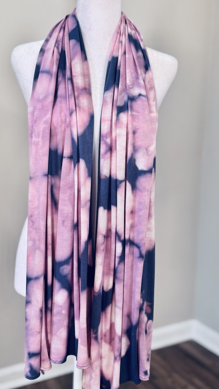 Blue & Lavender Hand-Dyed Jersey Knit Scarf Hijab — 33" x 70"