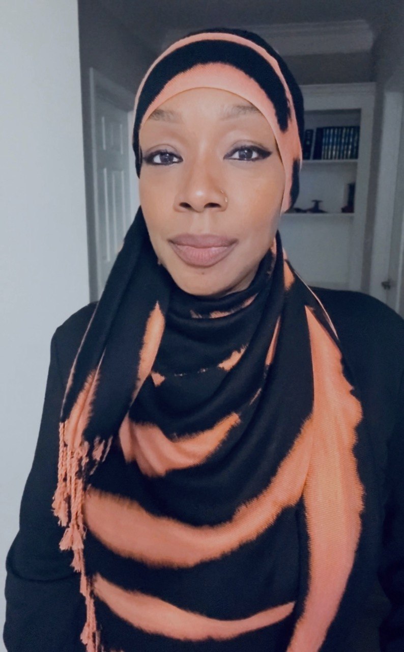 Black, Burnt Orange & Light Peach Hand-Dyed Shawl Scarf Hijab — 72" x 28" with Fringe